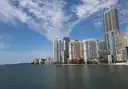 The Brickell skyline across the water on a clear day