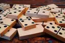 Dominoes spread out on a table