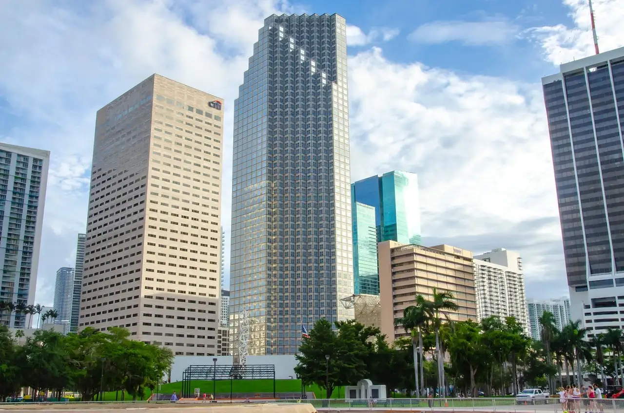 Downtown Miami office towers on a sunny day