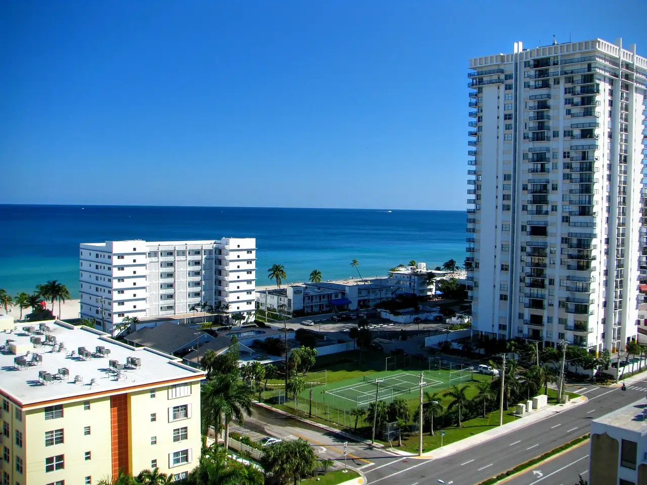 The beach and ocean at Hollywood, Florida, seen from above