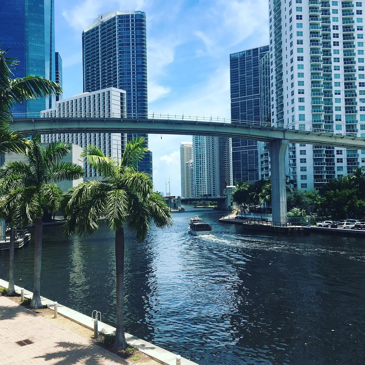 The Miami River between downtown towers