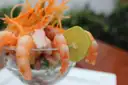 A glass of shrimp cocktail