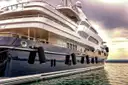 The decks of a large superyacht on the water