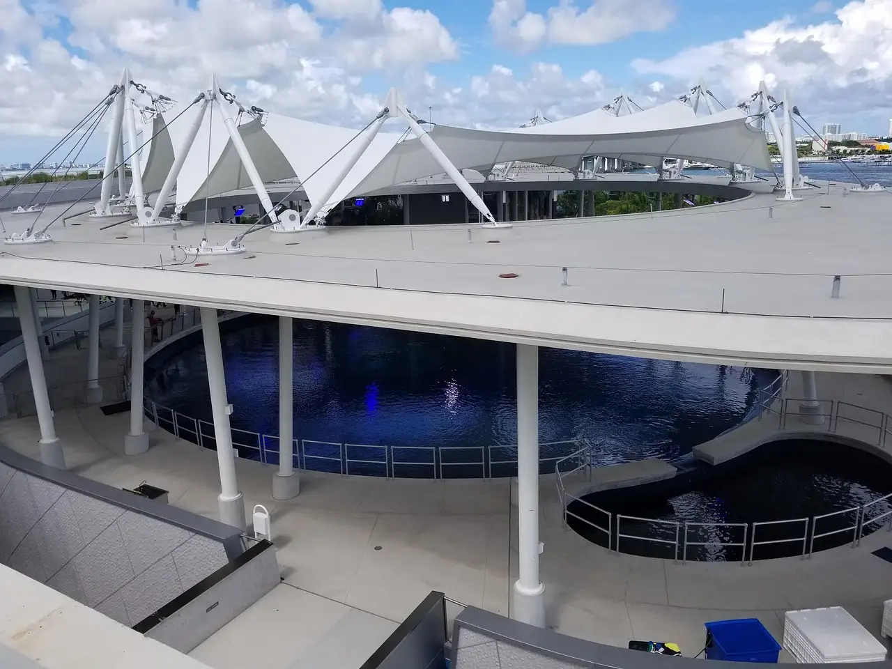 Phillip and Patricia Frost Museum of Science in Miami with its white canopy over the aquarium