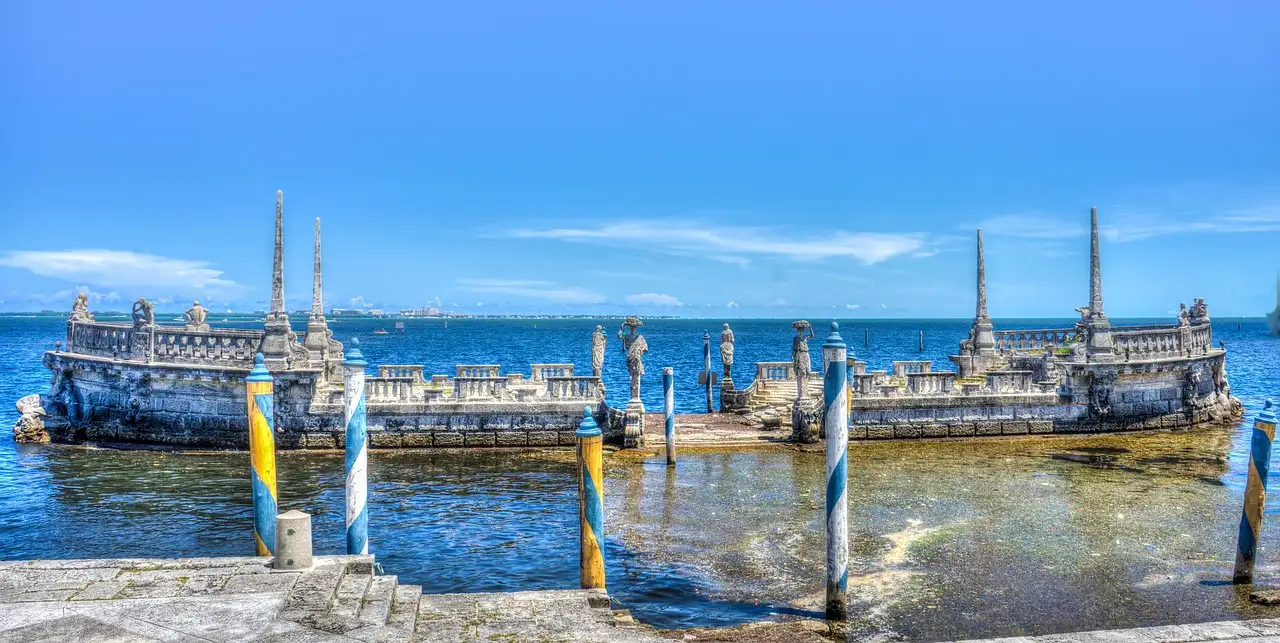 The carved stone barge at Vizcaya on Biscayne Bay, the sight the Vizcaya cruise heads to
