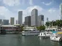 Tour boats and water taxis moored at the Bayside marina on Biscayne Bay, Miami
